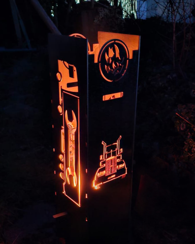 Personalisierter Feuerkorb mit LKW Motiven