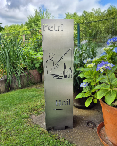 Personalisierter Feuerkorb mit Angler Motiven